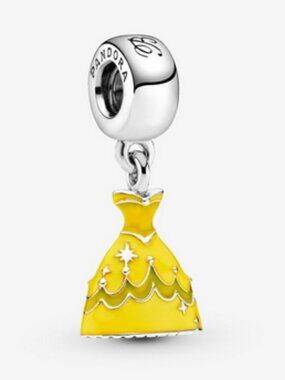 PANDORA MOMENTS Disney Belle dress silver dangle with yellow enamel